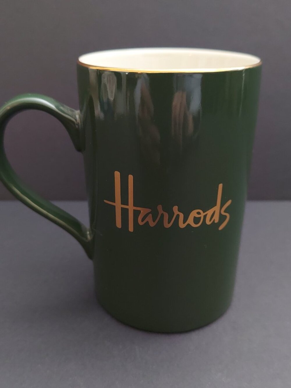 Vintage Harrods Green w/Gold Signature Logo Coffee/Tea Mug Great Condition - 4 "